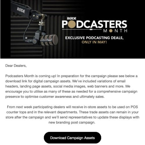 Podcasters Month dealer emailer